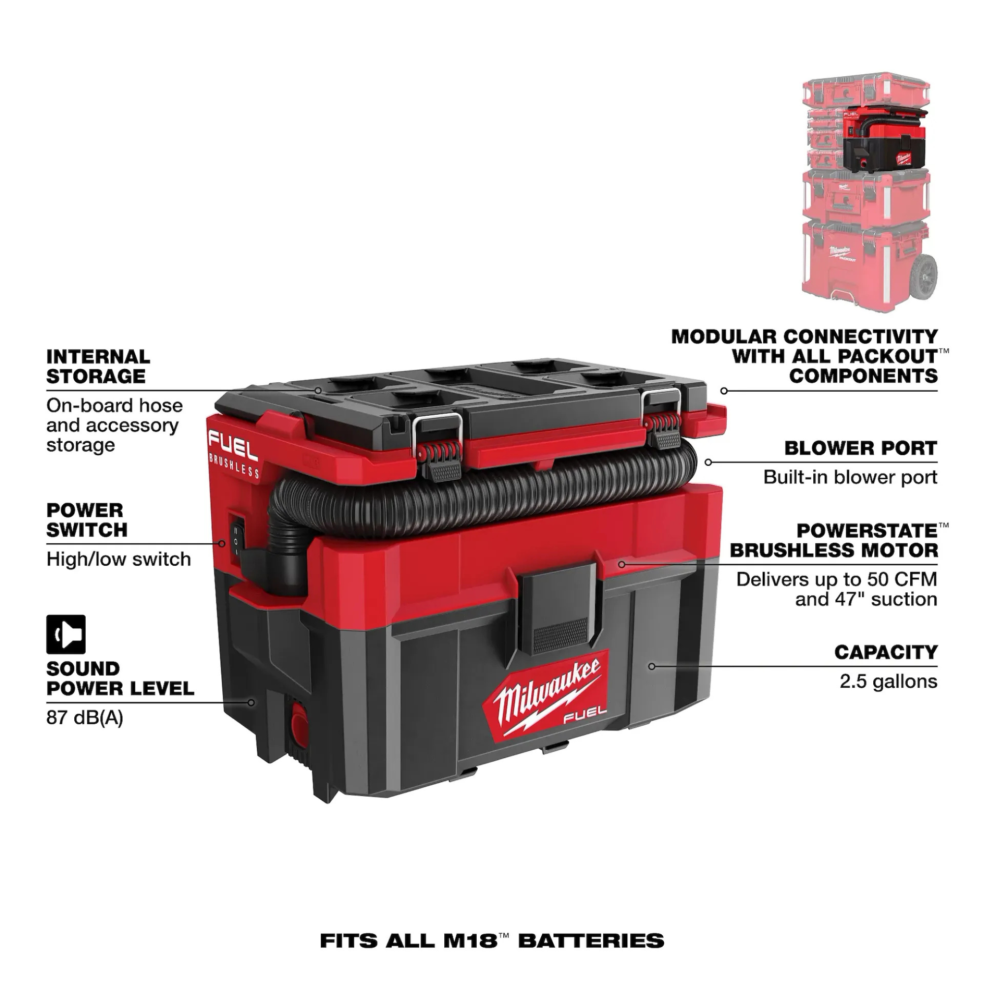 Milwaukee M18 FUEL 2.5 Gallon Wet/Dry Vacuum w/ PACKOUT Compatibility from Columbia Safety